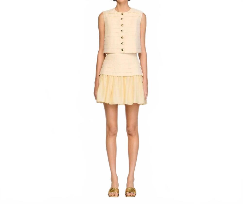 NEW SANDRO women's pleated crop top & mini skirt set in vanilla - Picture 3 of 7